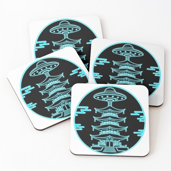 Item preview, Ancient Contact Temple – Neon Edition | Japanese UFO Monogram Vector Art designed and sold by Handcan.