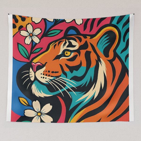 Item preview, Pop Art Tiger Floral Colorful Illustration designed and sold by daldadesign.