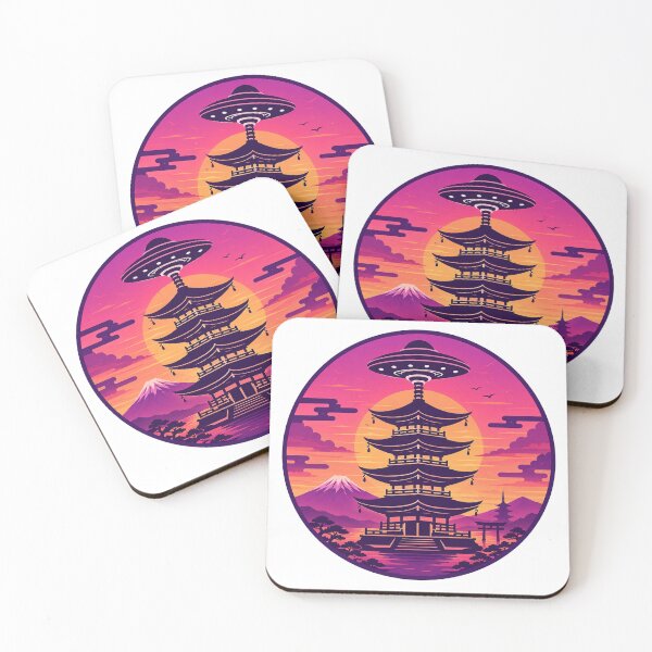 Item preview, Ancient Contact Temple – Sunset UFO Monogram | Japanese Mystery Vector Art designed and sold by Handcan.