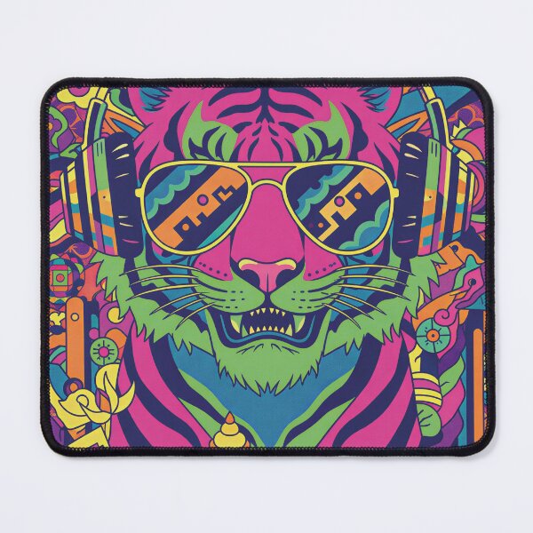 Item preview, Psychedelic DJ Tiger Neon Illustration designed and sold by daldadesign.
