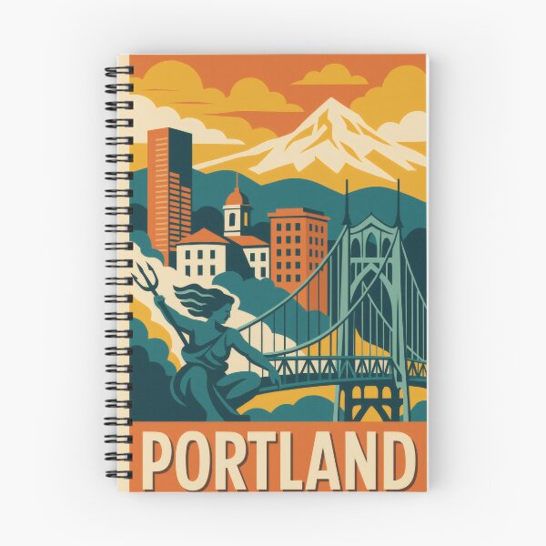 Item preview, Retro Pop Art Poster Illustration of Portland | Bold Downtown Skyline, St. Johns Bridge & Mount Hood | Vintage Pacific Northwest Wall Art Decor designed and sold by PaintedPixels01.