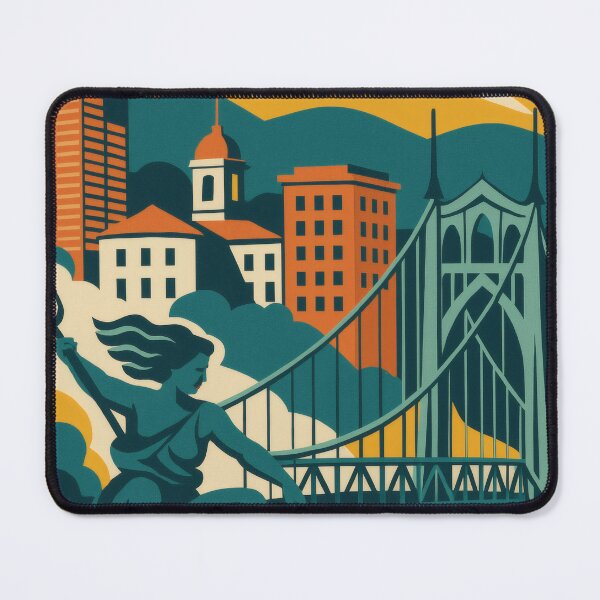 Item preview, Retro Pop Art Poster Illustration of Portland | Bold Downtown Skyline, St. Johns Bridge & Mount Hood | Vintage Pacific Northwest Wall Art Decor designed and sold by PaintedPixels01.