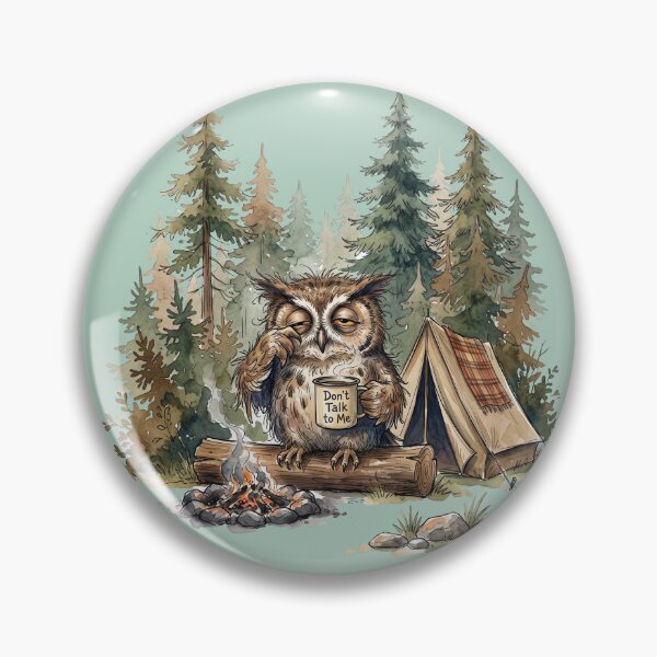 Item preview, Grumpy Camping Owl Don't Talk To Me Morning Coffee designed and sold by BreezifyDesignStudio.