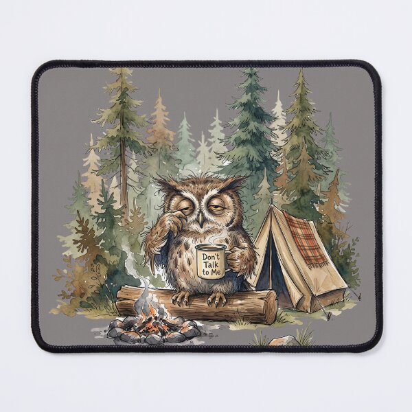Item preview, Grumpy Camping Owl Don't Talk To Me Morning Coffee designed and sold by BreezifyDesignStudio.