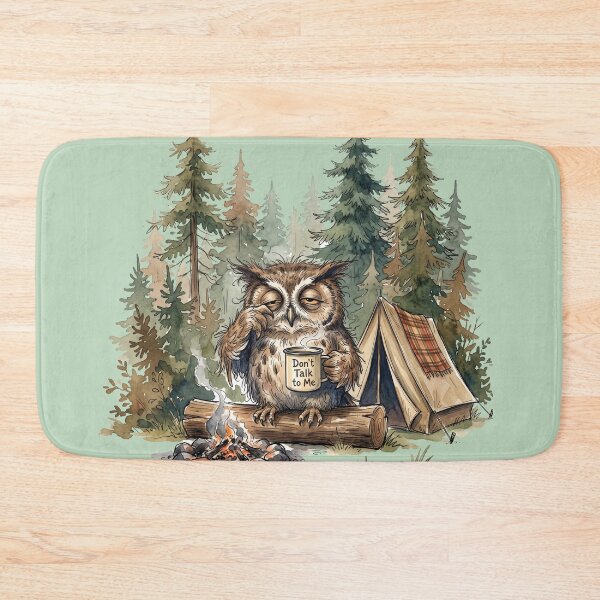 Item preview, Grumpy Camping Owl Don't Talk To Me Morning Coffee designed and sold by BreezifyDesignStudio.
