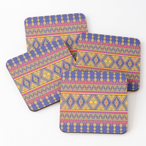 Item preview, Neon Yellow and Purple Traditional Folk Art Pattern designed and sold by Aumpuk.
