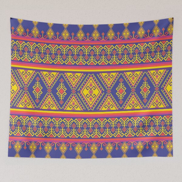 Item preview, Neon Yellow and Purple Traditional Folk Art Pattern designed and sold by Aumpuk.