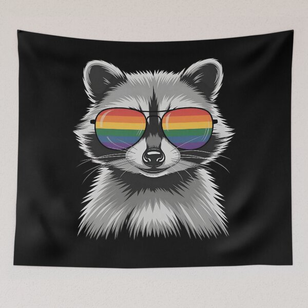 Item preview, Cool Raccoon Wearing Rainbow Aviator Shades designed and sold by HollyBellArtSte.