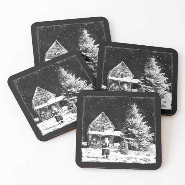 Item preview, Santa Claus by a Snowy Cabin and Christmas Tree designed and sold by inkoutninja.