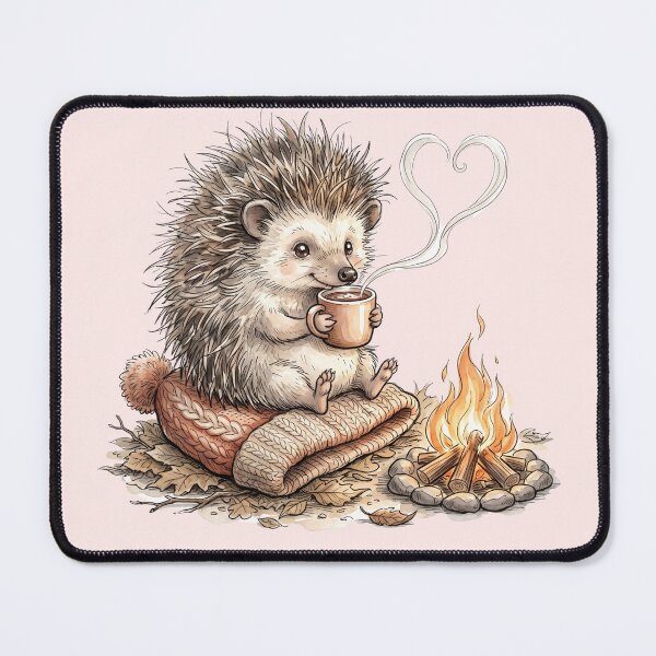 Item preview, Cute Hedgehog Campfire Hot Cocoa Warm Beanie Camping designed and sold by BreezifyDesignStudio.