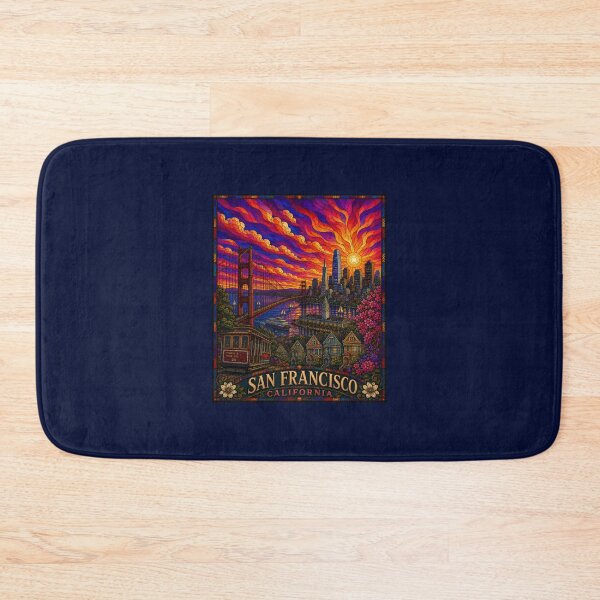 Item preview, San Francisco Stained Glass Art | Golden Gate Bridge | Vintage Travel Poster | Cable Car | Colorful Sunset Wall Art designed and sold by Swanny's Custom T-shirt and Gift Designs.