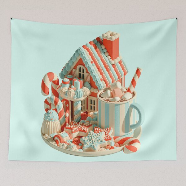 Item preview, Pastel Winter Wonderland Gingerbread House and Hot Cocoa designed and sold by colorful-white.