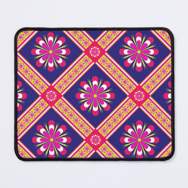 Item preview, Retro 70s Neon Pink and Blue Geometric Floral Pattern designed and sold by Aumpuk.
