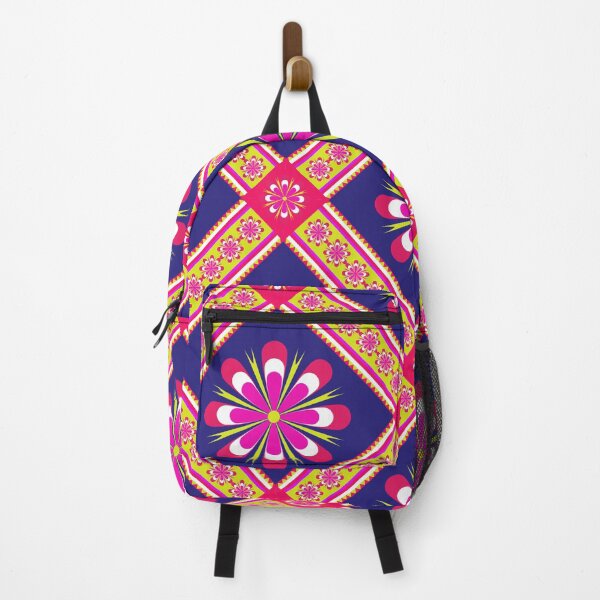 Item preview, Retro 70s Neon Pink and Blue Geometric Floral Pattern designed and sold by Aumpuk.