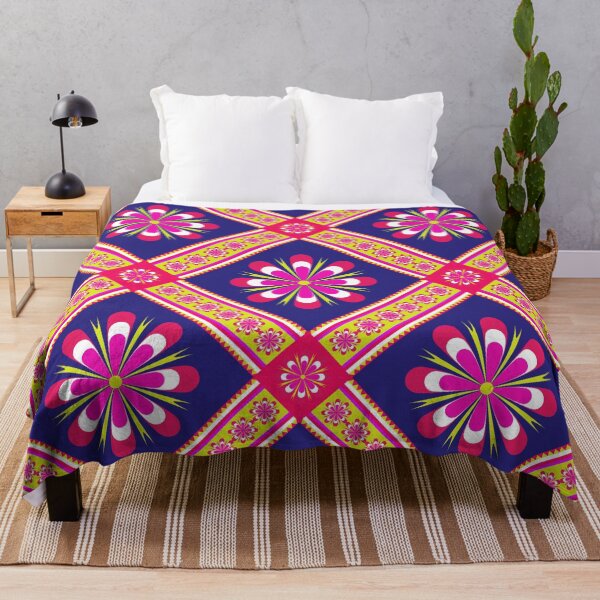 Item preview, Retro 70s Neon Pink and Blue Geometric Floral Pattern designed and sold by Aumpuk.