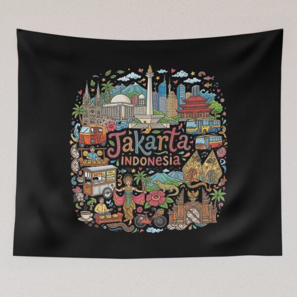 Item preview, Wonderful Jakarta Indonesia Travel Souvenir Heritage Colorful Cultural Doodle designed and sold by arisukma11.
