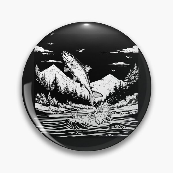 Item preview, Leaping Trout in Mountain River Black and White Art designed and sold by inkoutninja.
