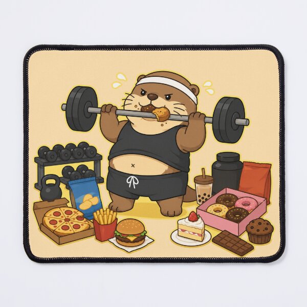 Item preview, Funny Chubby Gym Otter Eating Junk Food While Lifting Weights designed and sold by ArtFazza.