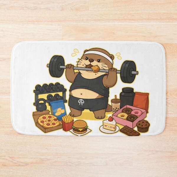 Item preview, Funny Chubby Gym Otter Eating Junk Food While Lifting Weights designed and sold by ArtFazza.
