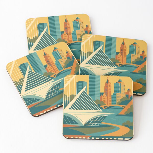 Item preview, Retro Pop Art Poster Illustration of Milwaukee | Bold Lake Michigan Skyline, Milwaukee Art Museum & Historic Brewery Design | Vintage Wisconsin Wall Art Decor designed and sold by PaintedPixels01.