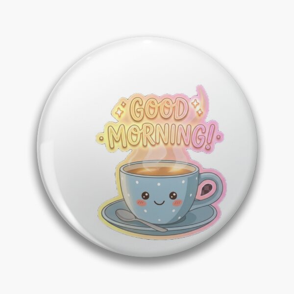 Item preview, Cute Good Morning Teacup Sticker - Kawaii Coffee Mug with Neon Glow designed and sold by Trendykunnu.