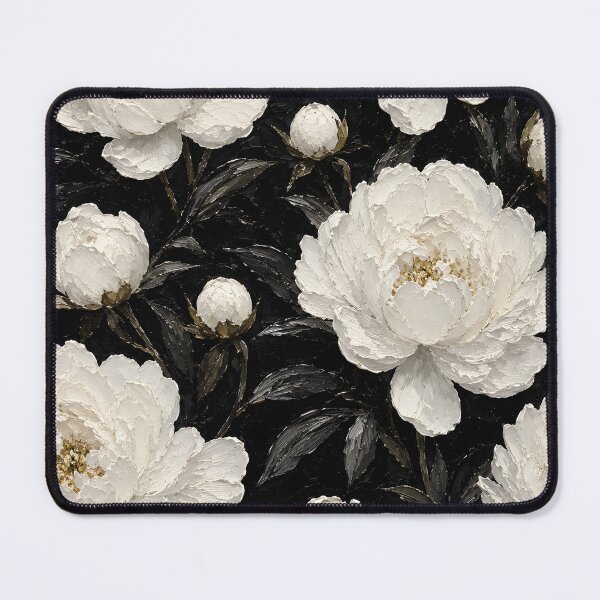Item preview, White Peonies Dark Background Impasto Oil Painting Pattern designed and sold by ChubbyGoong.