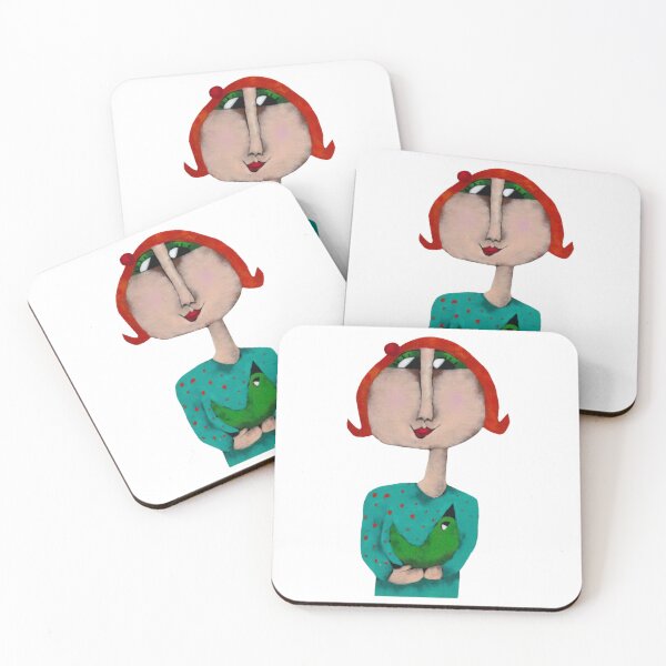 Item preview, Ginger Lady And Emerald Green Bird Naive Art Illustration designed and sold by Suzyshackfelt.