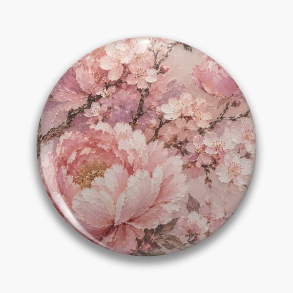 Item preview, Pink Peony Cherry Blossom Sakura Impasto Oil Painting designed and sold by ChubbyGoong.