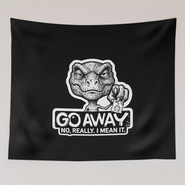 Item preview, Go Away Grumpy Dinosaur Sticker | Sarcastic Funny Meme Art designed and sold by PreeCha Art & Co..