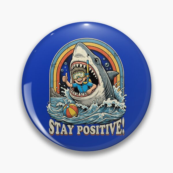 Item preview, Stay Positive Shark Diver T-Shirt | Funny Great White Shark Scuba Diving Retro Beach Graphic Tee designed and sold by Bhaskar Digital Art.