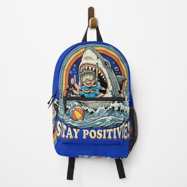 Item preview, Stay Positive Shark Diver T-Shirt | Funny Great White Shark Scuba Diving Retro Beach Graphic Tee designed and sold by Bhaskar Digital Art.