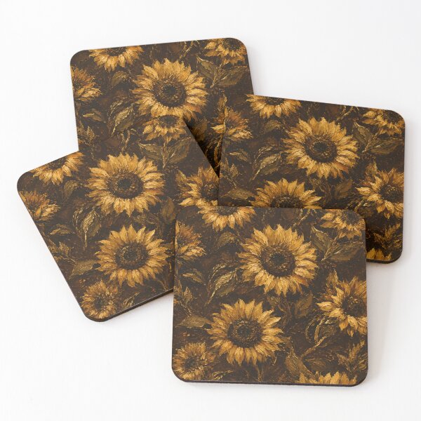 Item preview, Golden Sunflowers Dark Canvas Impasto Oil Painting Fine Art designed and sold by ChubbyGoong.