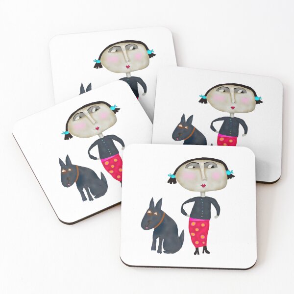 Item preview, Dorothy The Dog Walker Cute Girl Walking Black Hound Art designed and sold by Suzyshackfelt.