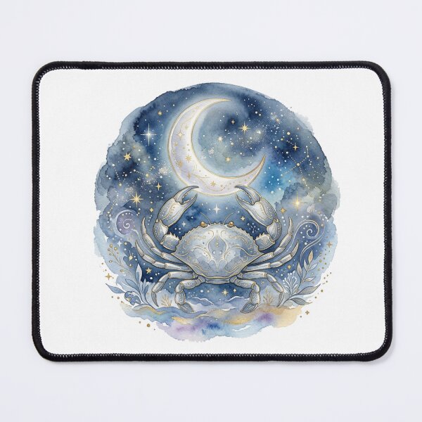 Item preview, Cancer Zodiac Watercolor Celestial Crab and Crescent Moon designed and sold by BeautifulVibe.