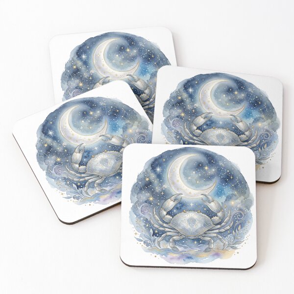 Item preview, Cancer Zodiac Watercolor Celestial Crab and Crescent Moon designed and sold by BeautifulVibe.