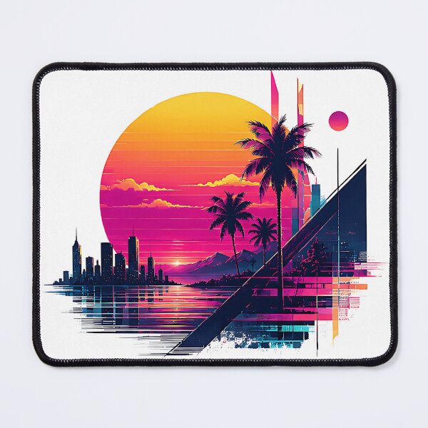 Item preview, Neon Horizon Synthwave Sunset Landscape Retro Futuristic Geometric Art designed and sold by dytf79.