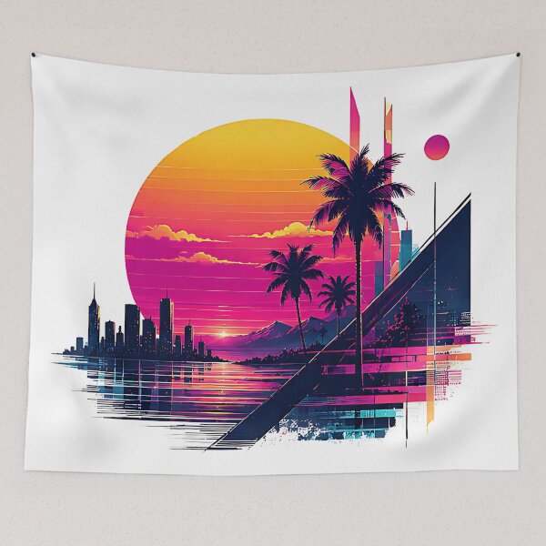 Item preview, Neon Horizon Synthwave Sunset Landscape Retro Futuristic Geometric Art designed and sold by dytf79.