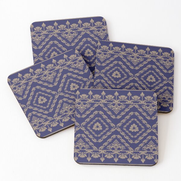 Item preview, Elegant Navy Blue and Gold Vintage Damask Pattern designed and sold by Aumpuk.