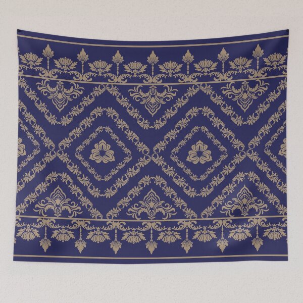 Item preview, Elegant Navy Blue and Gold Vintage Damask Pattern designed and sold by Aumpuk.