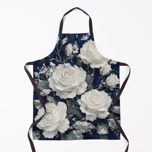 Item preview, White Roses Navy Blue Silver Foil Impasto Oil Painting designed and sold by ChubbyGoong.