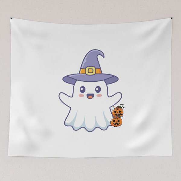 Item preview, Cute Kawaii Witch Ghost Holding Pumpkins designed and sold by سله أرت.