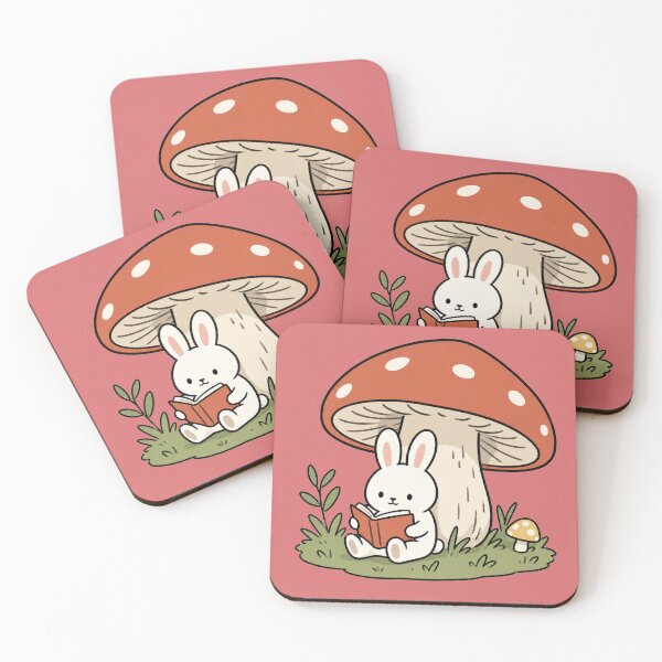 Item preview, Cozy Bunny Reading Under Mushroom  designed and sold by TheCozyBurrow.