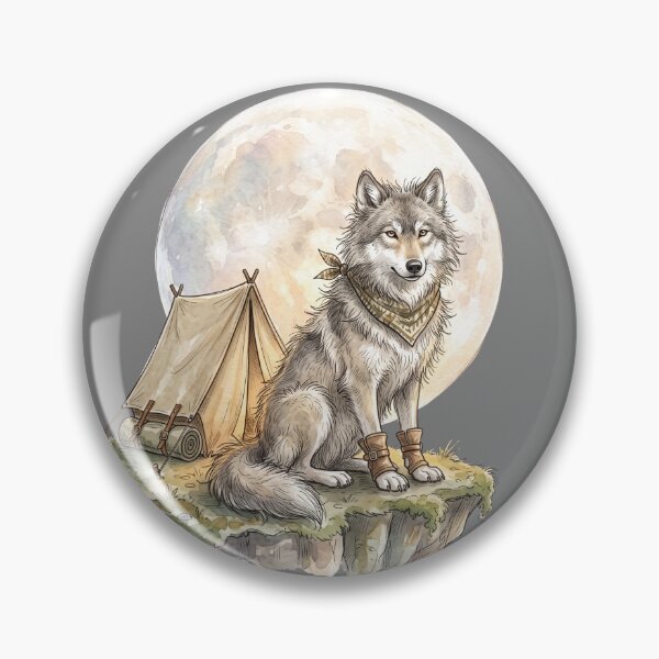 Artikelvorschau, Majestätischer Wolf, Vollmond, Camping, Klippenwald, Aquarell entworfen und verkauft von BreezifyDesignStudio.