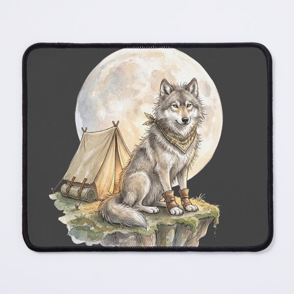 Item preview, Majestic Wolf Full Moon Camping Cliff Forest Watercolor designed and sold by BreezifyDesignStudio.