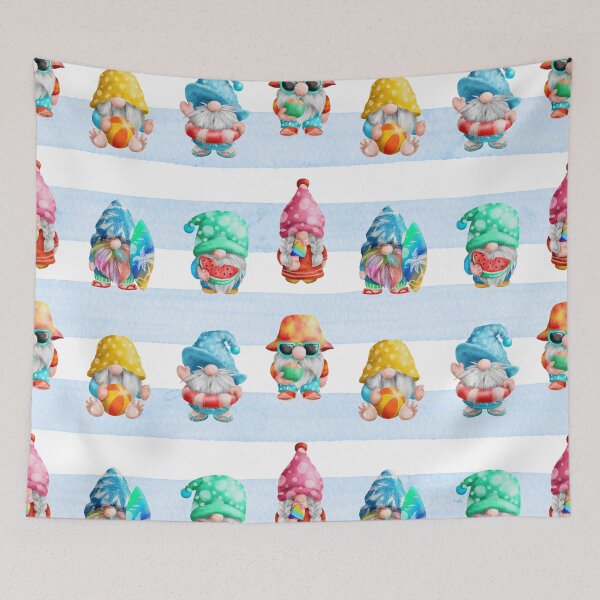 Item preview, Summer Beach Gnomes Pattern – Cute Watercolor Seamless Design designed and sold by LittleGinnyArt.