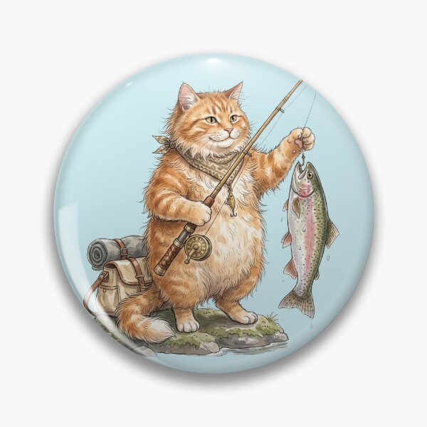Item preview, Funny Fluffy Orange Cat Fishing Trout Outdoor Camping designed and sold by BreezifyDesignStudio.