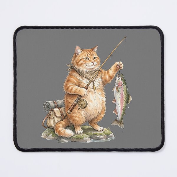 Item preview, Funny Fluffy Orange Cat Fishing Trout Outdoor Camping designed and sold by BreezifyDesignStudio.