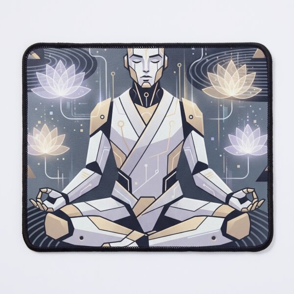 Item preview, Robotic Zen Monk Meditating With Glowing Lotus Flowers designed and sold by Pride Emblem Prints.