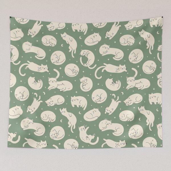 Item preview, Cute Sleepy Cats Pattern Green designed and sold by Illustration Rk.