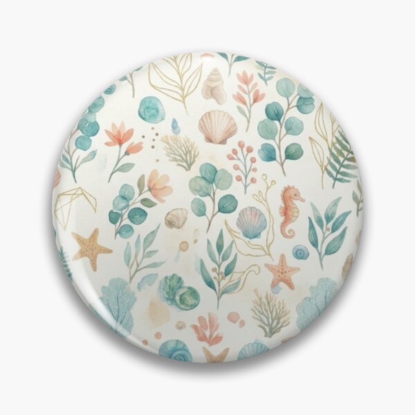 Item preview, Ocean Seashells & Eucalyptus Seamless Watercolor Pattern designed and sold by DreamyBrushArt.